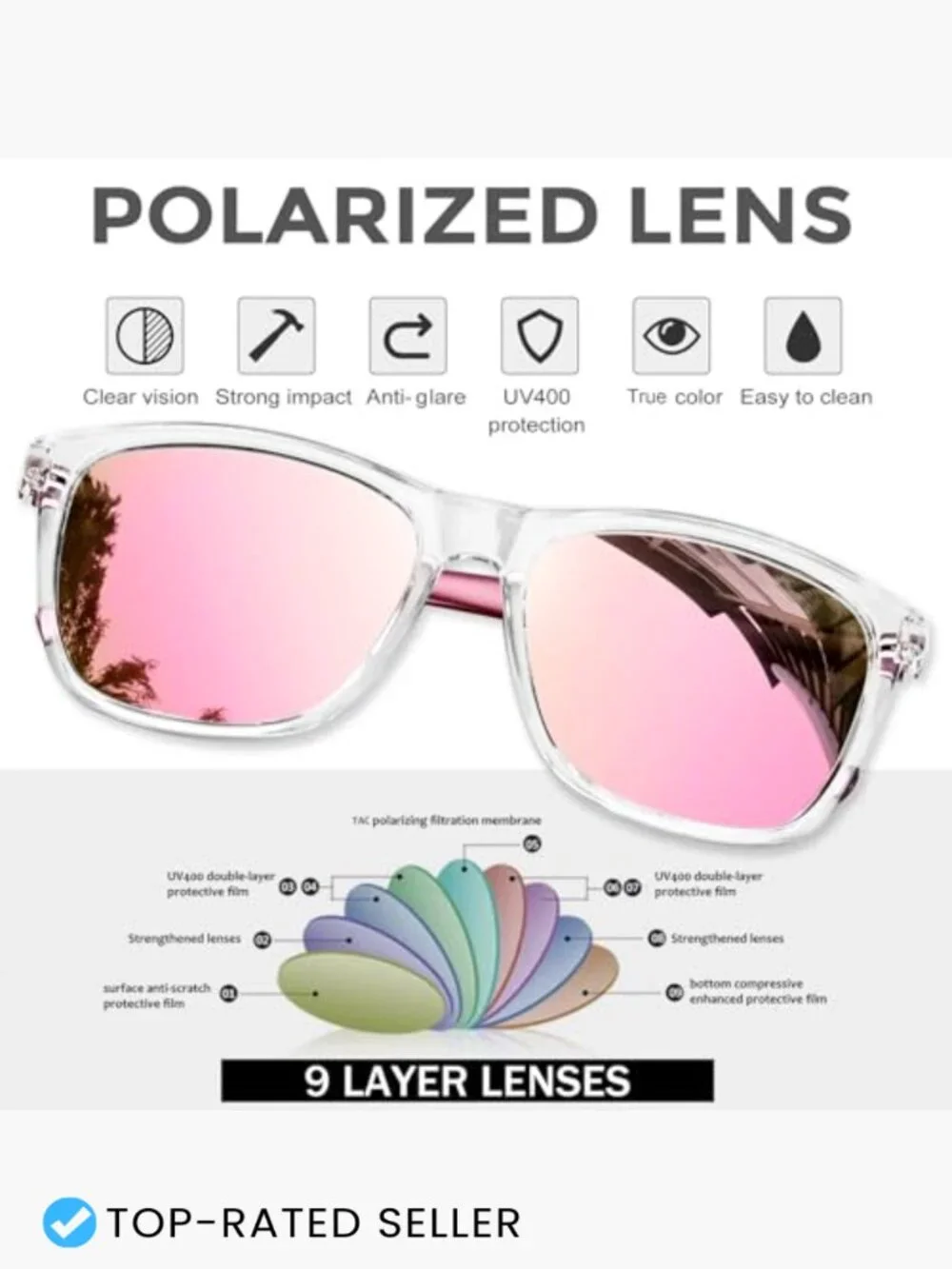 Classic Square Polarized Sunglasses Retro UV400 Protection Unisex